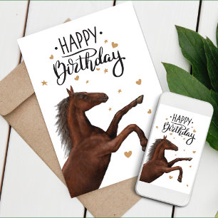 Bela criação de cavalos marrom Cartão de Aniversár