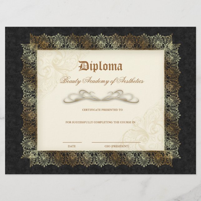 Bela Escola Diploma Black Cream Dourado Lace Frame (Frente)