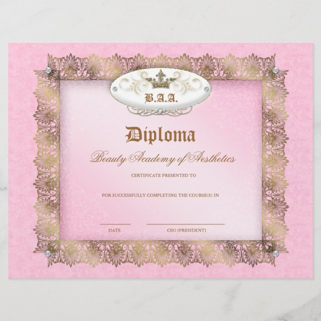 Bela Escola Diploma Rosa Dourada Coroa (Frente)