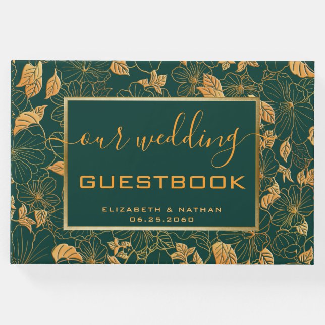 Bela Esmeralda Verde e Dourado Livro de Convidados (Frente)