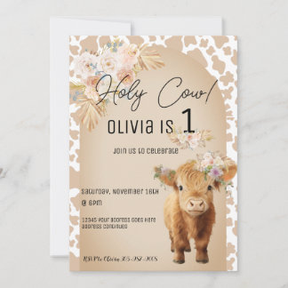 Bela Floral Santa Vaca Barnyard Convite de Anivers