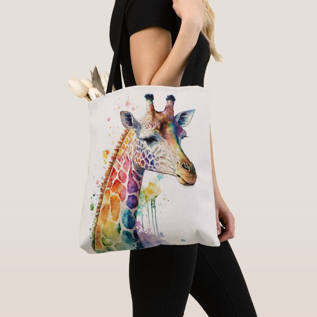 Bela Girafa em Aquarela Bolsa Tote (Close Up)