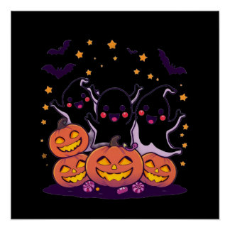 Bela Impressão Assustadora Kawaii de Halloween