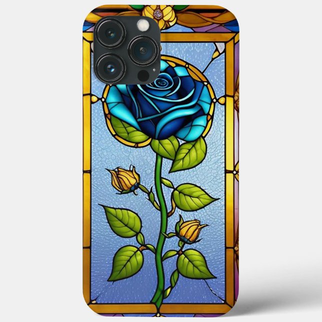 Bela Janela de Vidro Colorido com Rosa Azul (Verso)