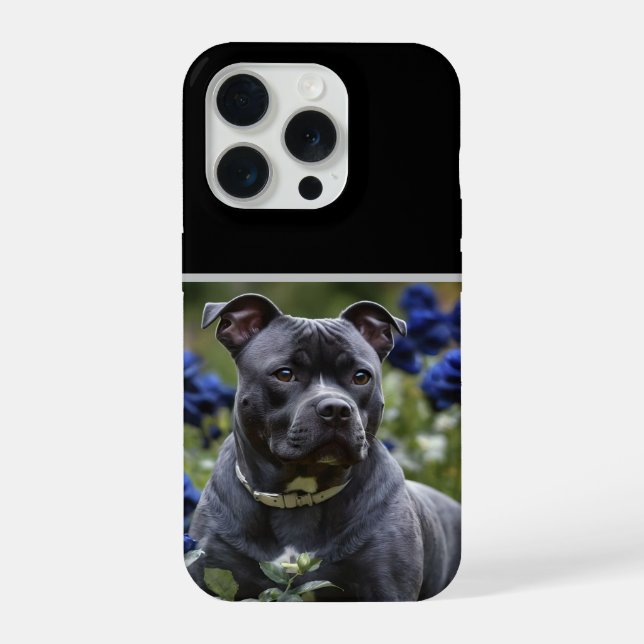 "Bela Listra Azul: Um Staffy Com Rosas Azuis (Verso)
