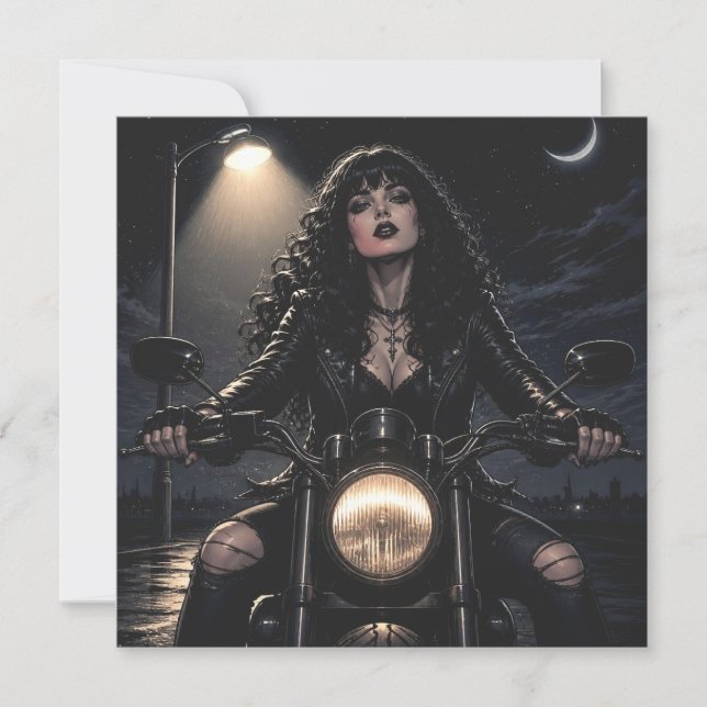 Bela Mulher Romântica Gótica em Motocicleta (Frente)