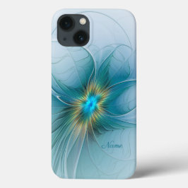 Bela Pequena Flor Fractal Dourada Azul