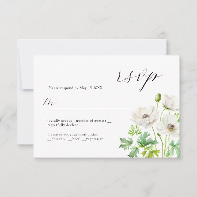 Bela placa RSVP Design de Casamento Refinado Anemo (Frente)