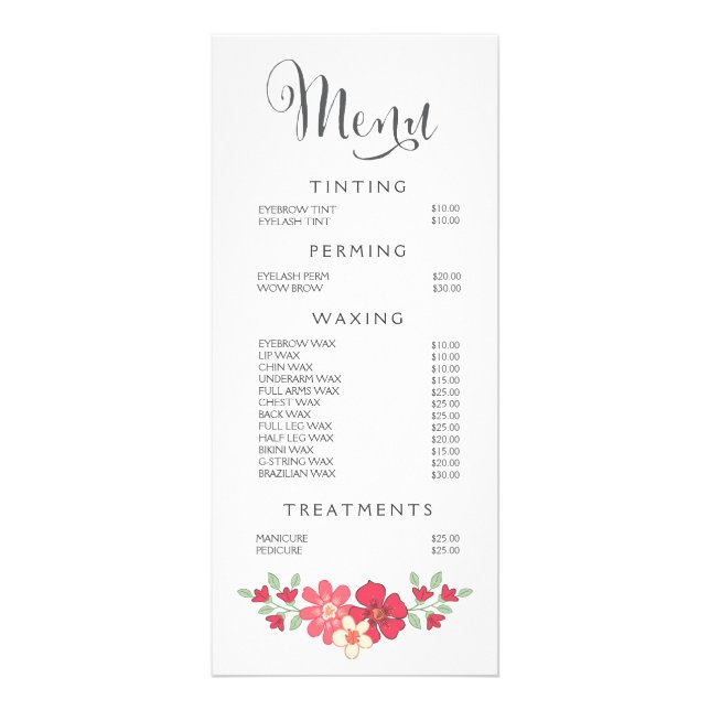 Bela Rosa Salão Beleza Lista de Preços do Menu Bea (Frente)