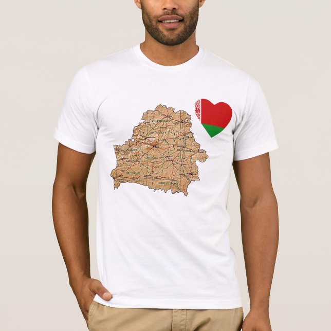 Belarus Flag Heart and Map T-Shirt (Frente)