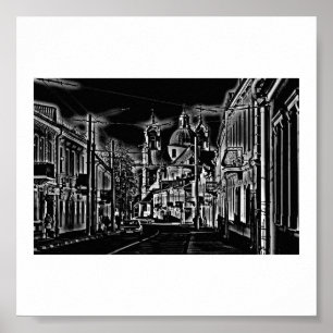 Belarus Hrodna Grodno Stylized Architecture Poster