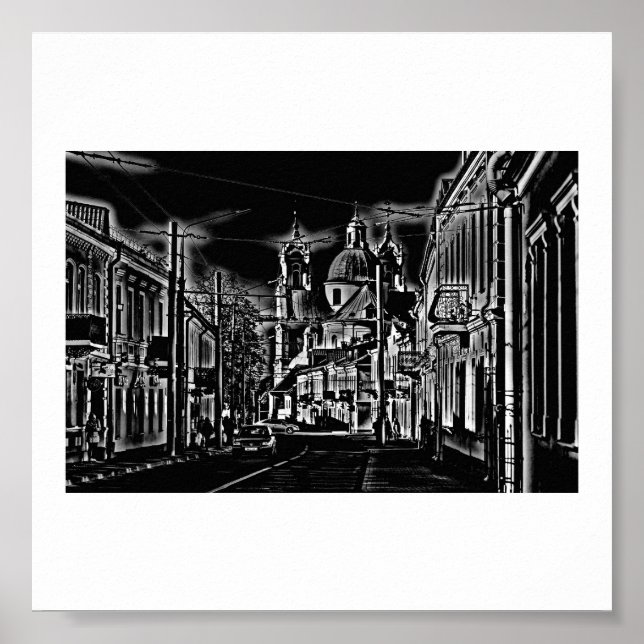 Belarus Hrodna Grodno Stylized Architecture Poster (Frente)