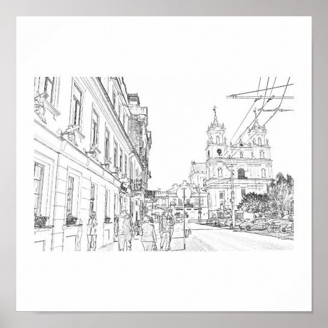 Belarus Hrodna Stylized Architecture Sketch Poster (Frente)