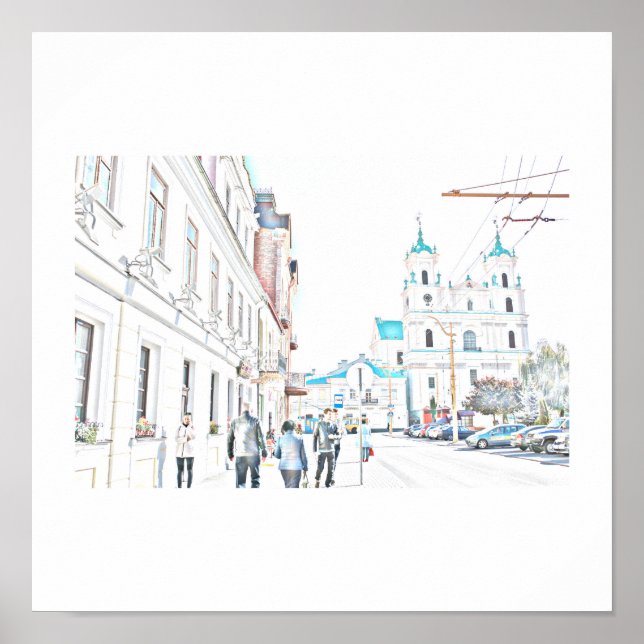 Belarus Hrodna Stylized Architecture Sketch Poster (Frente)
