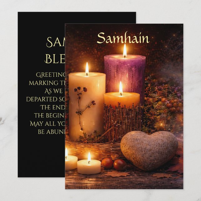Belas Velas de Bênção de Samhain Coração de Pedra (Frente/Verso)