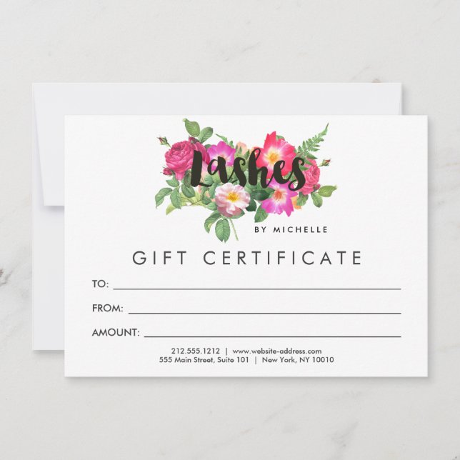 Beleza Florals Lash Extensions White Gift Card (Frente)
