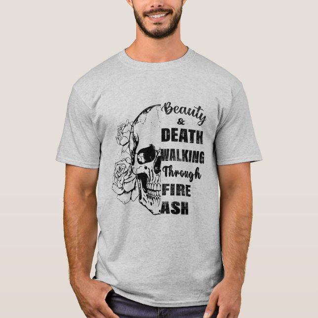 👉 "Beleza & Morte - Camiseta Grunge Rosa Caveira" (Frente)