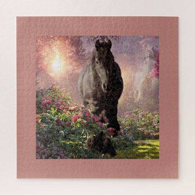 Beleza Negra Cavalo Frísia - Quebra-cabeça (Vertical)