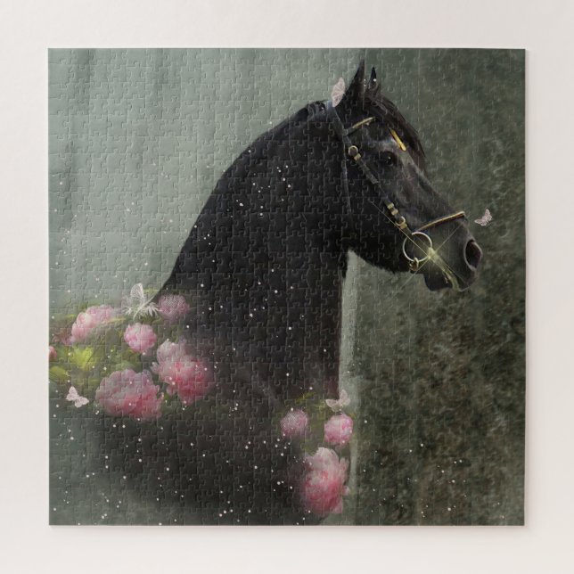 Beleza Negra Cavalo Frísia - Quebra-cabeça (Vertical)