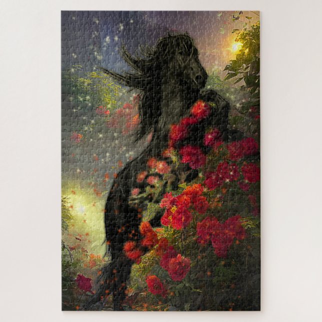 Beleza Negra Cavalo Frísia - Quebra-cabeça (Vertical)