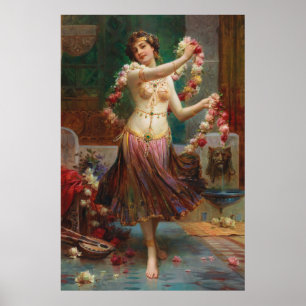 Beleza Oriental com Rosas de Hans Zatzka - poster