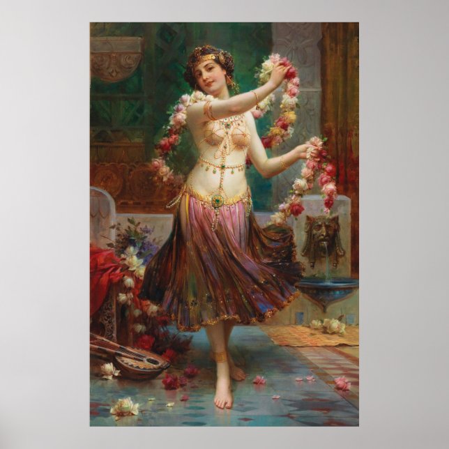Beleza Oriental com Rosas de Hans Zatzka - poster (Frente)