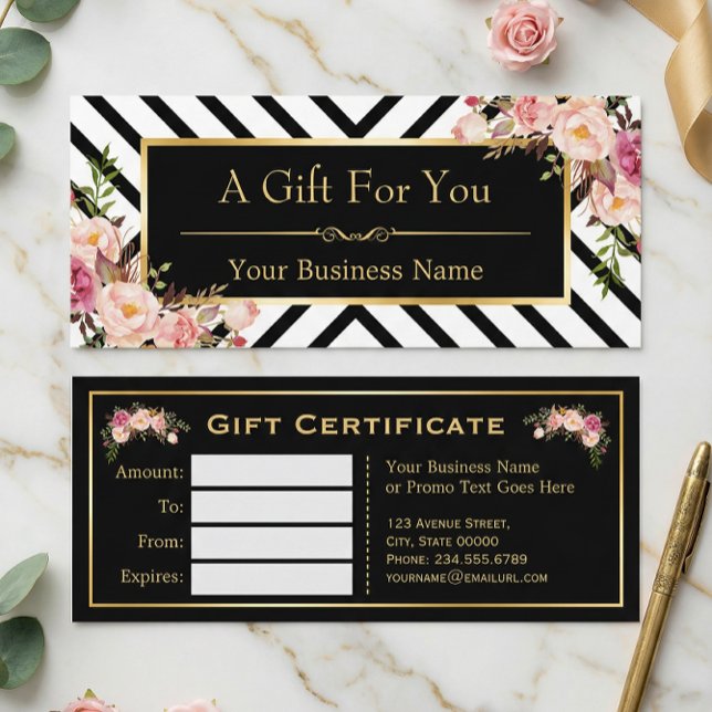 Beleza Salon Gift Certificado Dourado Floral Strip (Criador carregado)