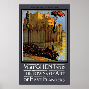 Bélgica Viagens vintage de Poster Ghent Restaurad