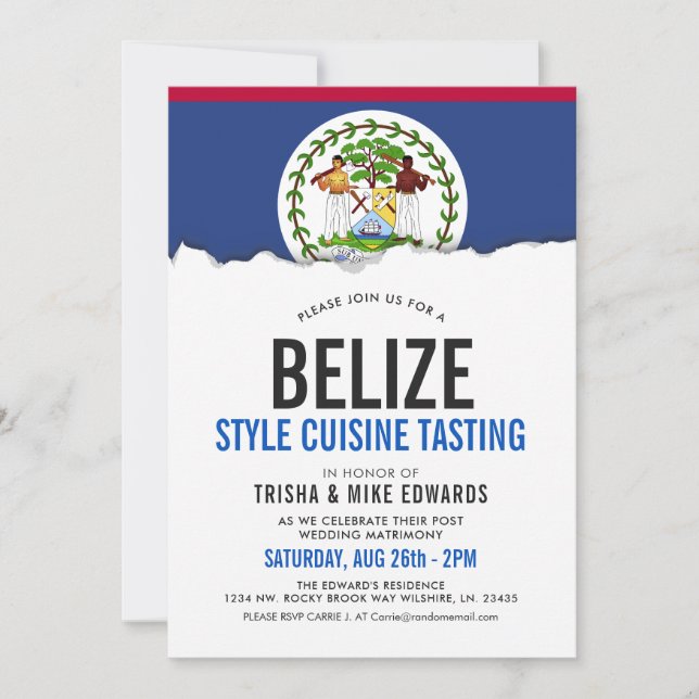 Belize Themed Cuisine | Convite Branco de Sinaliza (Frente)