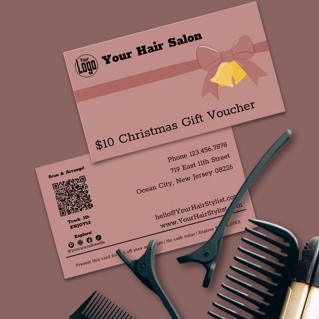 Bells De Fita Rosa - Cartão De Voucher De Presente (Pink Ribbon Bells $10 Christmas Gift Voucher Card)