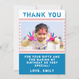 Belo aniversário azul rosa Obrigado Cartão com fot