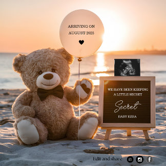 belo anúncio de gravidez do urso do lado da praia