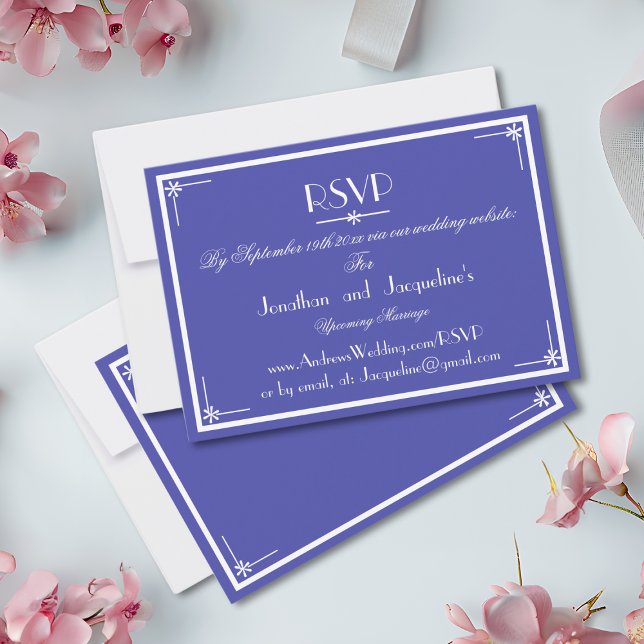 Belo Azul - Cartão RSVP de Site de Casamento (Beautiful Blue with White Script - Wedding Website RSVP Cards.)