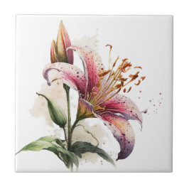 Belo Azulejo de cerâmica botânica Lily Vintage