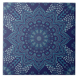 Belo azulejo de cerâmica mandala marinho azul, t