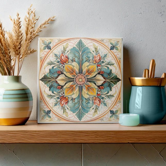 Belo Azulejo Floral Pat#15 Teal Yellow ID1078 (Criador carregado)