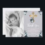 Belo Batismo Floral Azul Marinho Obrigado Cartões<br><div class="desc">Belo Batismo Floral Azul Marinho Obrigado Cartões. Belo, elegante Marinho de roteiro Blue Christening e Baptism agradeço as cartas. Envie obrigados para a família e amigos com este obrigado personalizado moderno, seu cartão plano religioso. Ele apresenta o roteiro manuscrito "Obrigado", marinho azul e branco de rosa de aquarela, cruz dourada...</div>