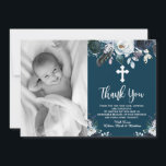 Belo Batismo Floral Azul Marinho Obrigado Cartões<br><div class="desc">Belo, elegante Marinho de roteiro Blue Christening e Baptism agradeço as cartas. Envie obrigados para a família e amigos com este obrigado personalizado moderno, seu cartão plano religioso. Ele apresenta o roteiro manuscrito "Obrigado", marinho azul e branco do rosa de aquarela sobre fundo azul marinho. Este belo cartões de agradecimentos...</div>