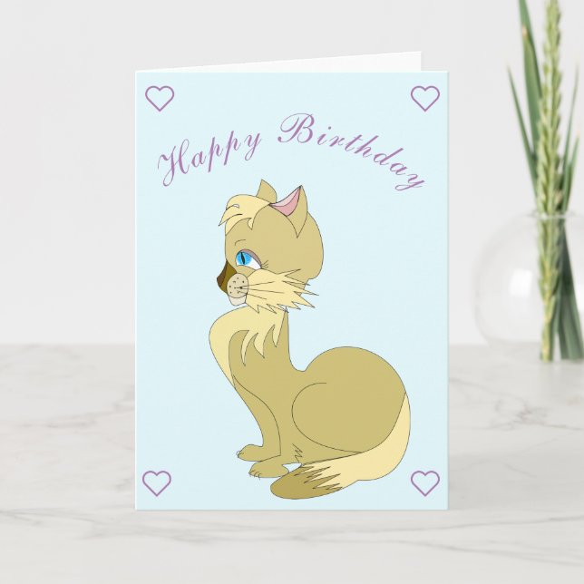 Belo Cartão de Aniversário de Gato (Frente)