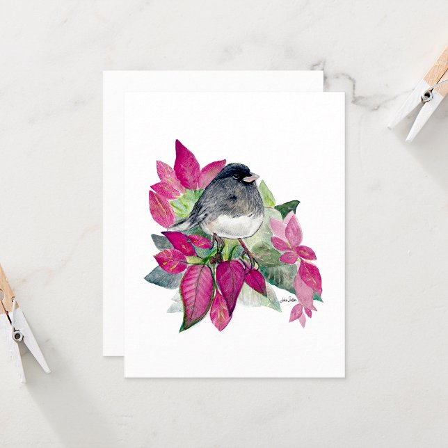 Belo Cartão de Nota Junco Watercolor (Beautiful Darked Eyed Junco Watercolor Colored Pencil Blank Note Cards from Jenn Steffen Art)