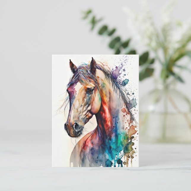 Belo Cartão de Saudação de Cavalo de Aquarela (Em pé/Frente)