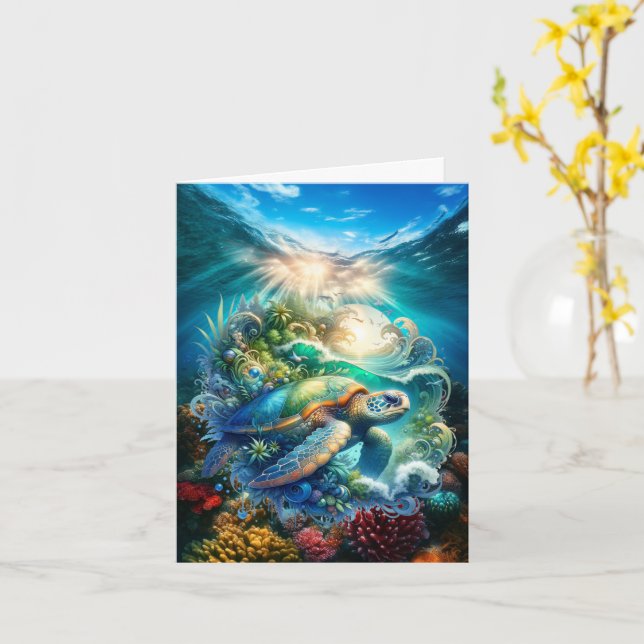 Belo Cartão de Vestígio de Tartaruga Marinha (Flor Amarela)