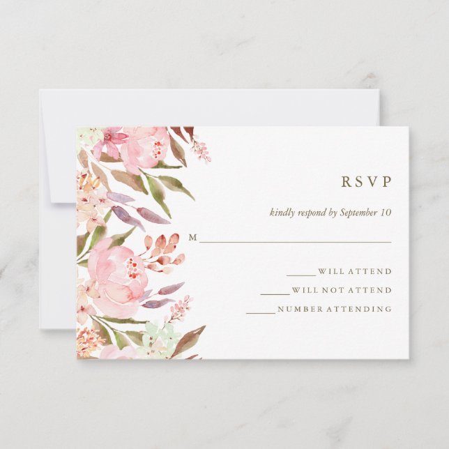 Belo Casamento Floral de Cores Botânicas RSVP (Frente)