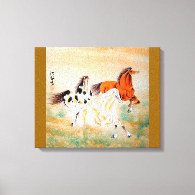 Belo cavalo Motif Oriental Canvas Prin (Frente)