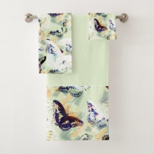 Belo conjunto de toalhas de na moda de borboletas