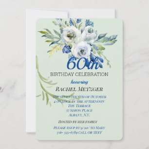 Belo Convite De Aniversário De Azul E Mint Floral