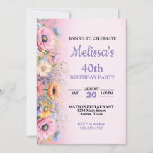 Belo Convite de aniversário de Flores de Pastel