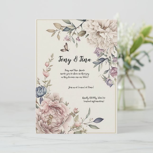 Belo Convite de Casamento Floral/Save The Date (Em pé/Frente)