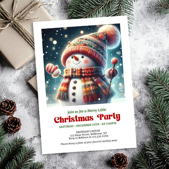 Belo convite de Natal com boneco de neve para cria (Bright Christmas snowman kids invite festive editable

)