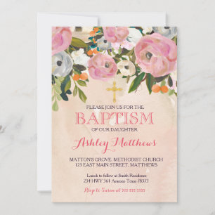Belo Convite Floral BAPTISM Rosa Rosa